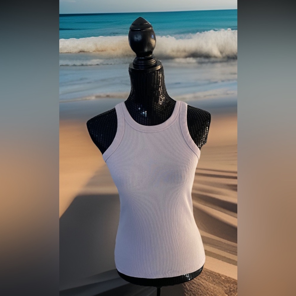 H&M Ribbed Tank Top‎ Crew Neck Sleeveless Basic Women's S Top Light Pink EUC